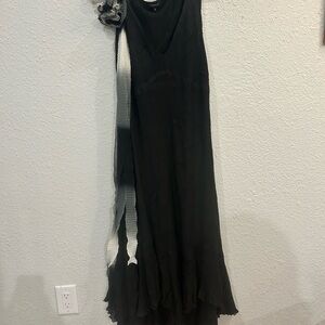 Komarov Black Asymmetrical Dress with Gray Accents
